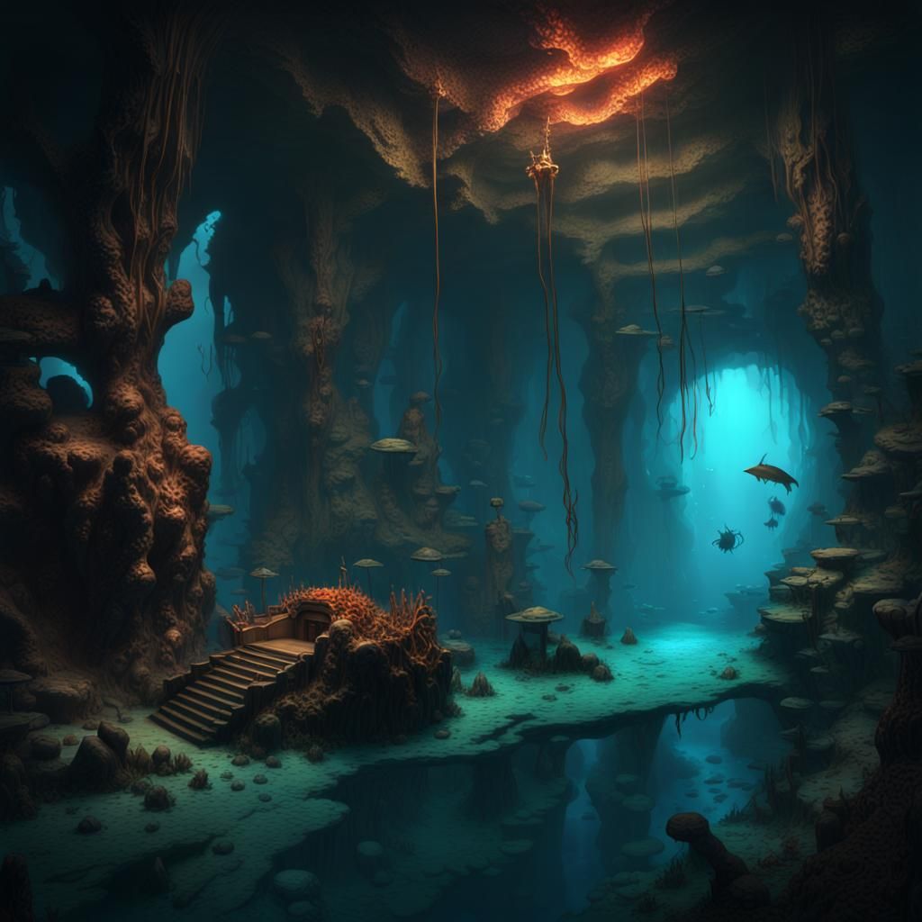 Krakenor's Abyssal Depths: A Fantastical Matte Painting