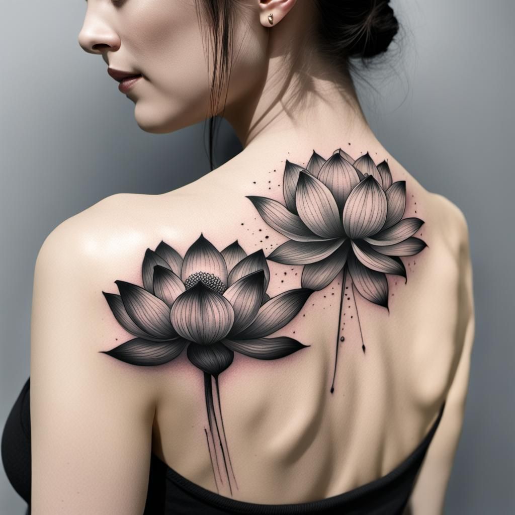 Lotus Flower Line Tattoo in Japanese Style