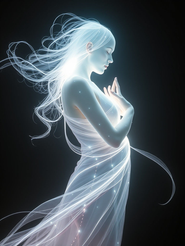 Iridescent Woman Dancing in Laser Light