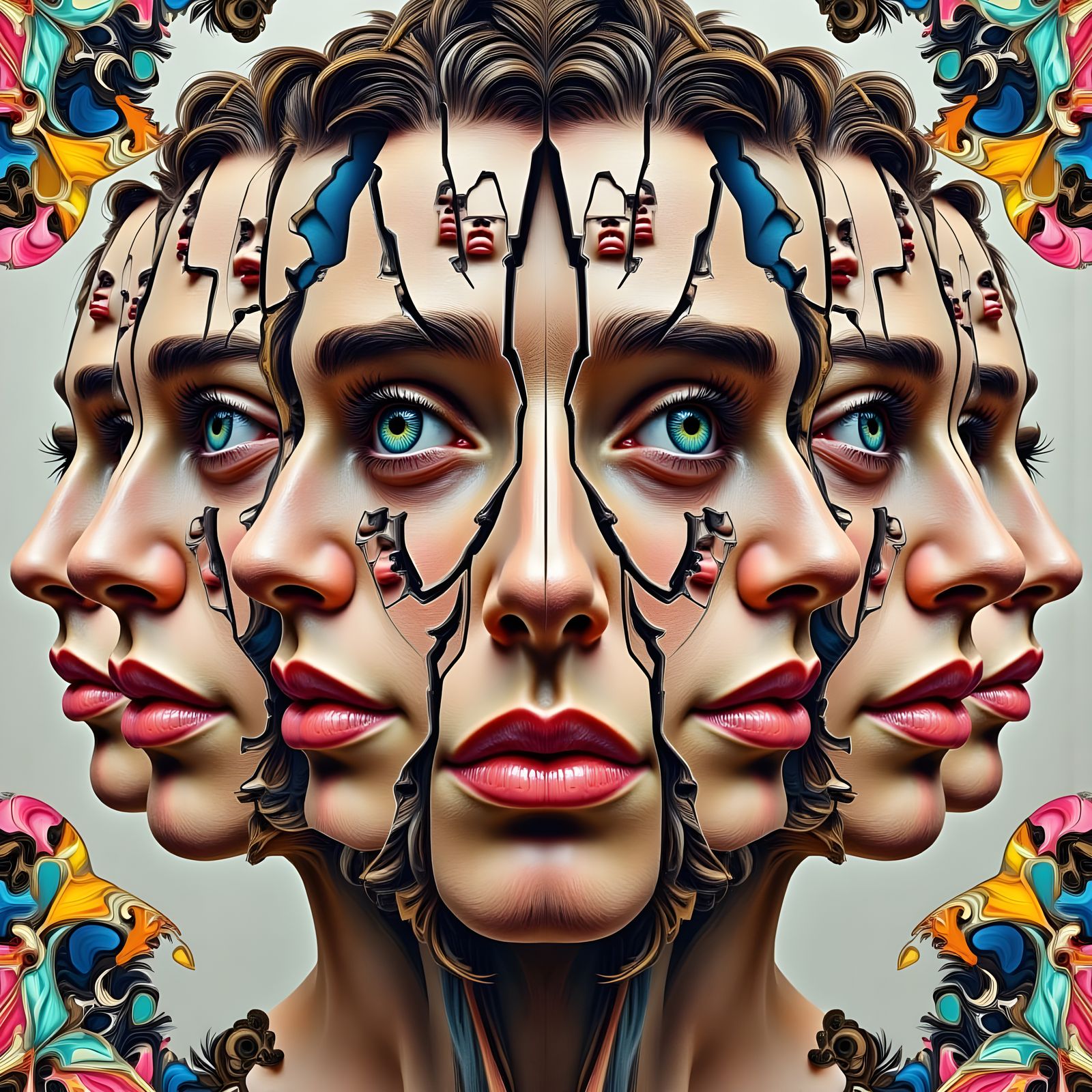 Kaleidoscopic Portrait: Fractal Faces in Surreal Collage