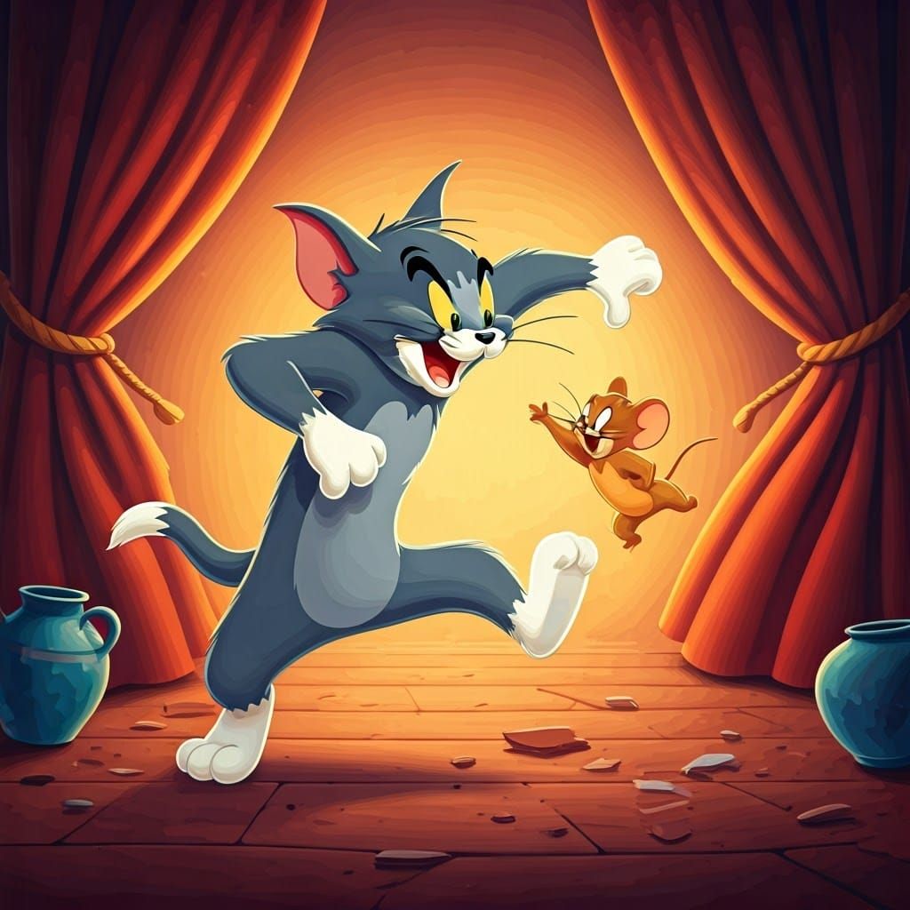 Comedic Cartoon Cats and Mice in Classic Cartoon Style