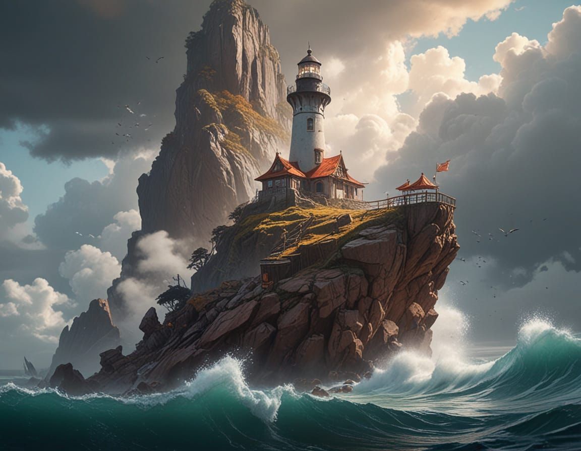 Mystical Lighthouse Amidst Eerie Fog