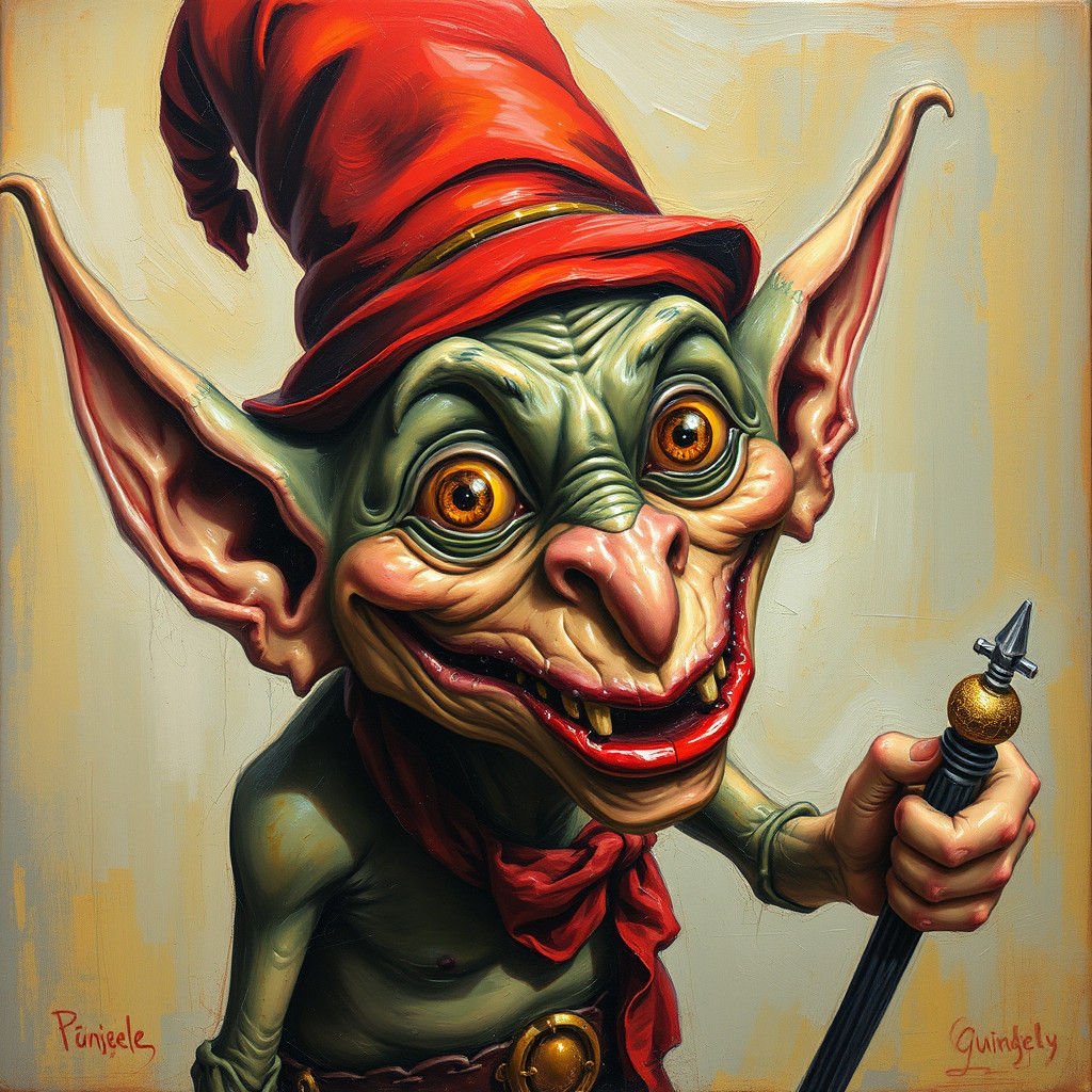 Mischievous Goblin in Oil Painting Style