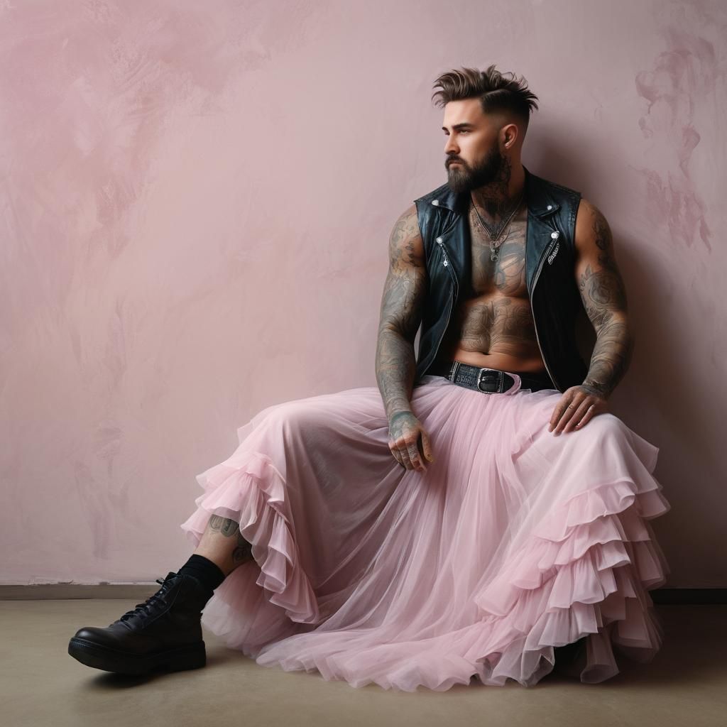 Tattooed Biker in Pink Tulle Skirt