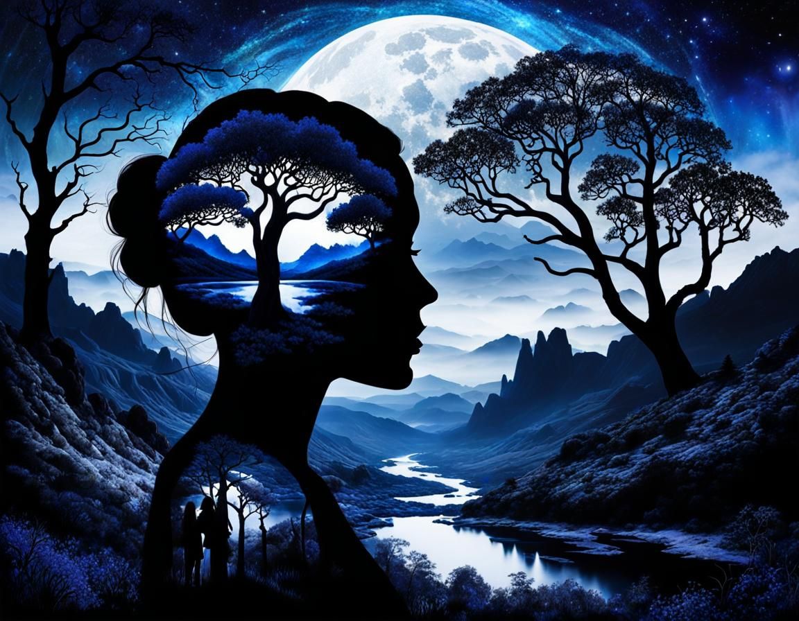 Gothic Double Exposure: Woman and Landscape in Oil Painting ...