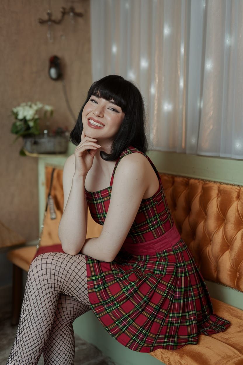 Woman with Red Dress Grinning, in Ukiyo-e Style