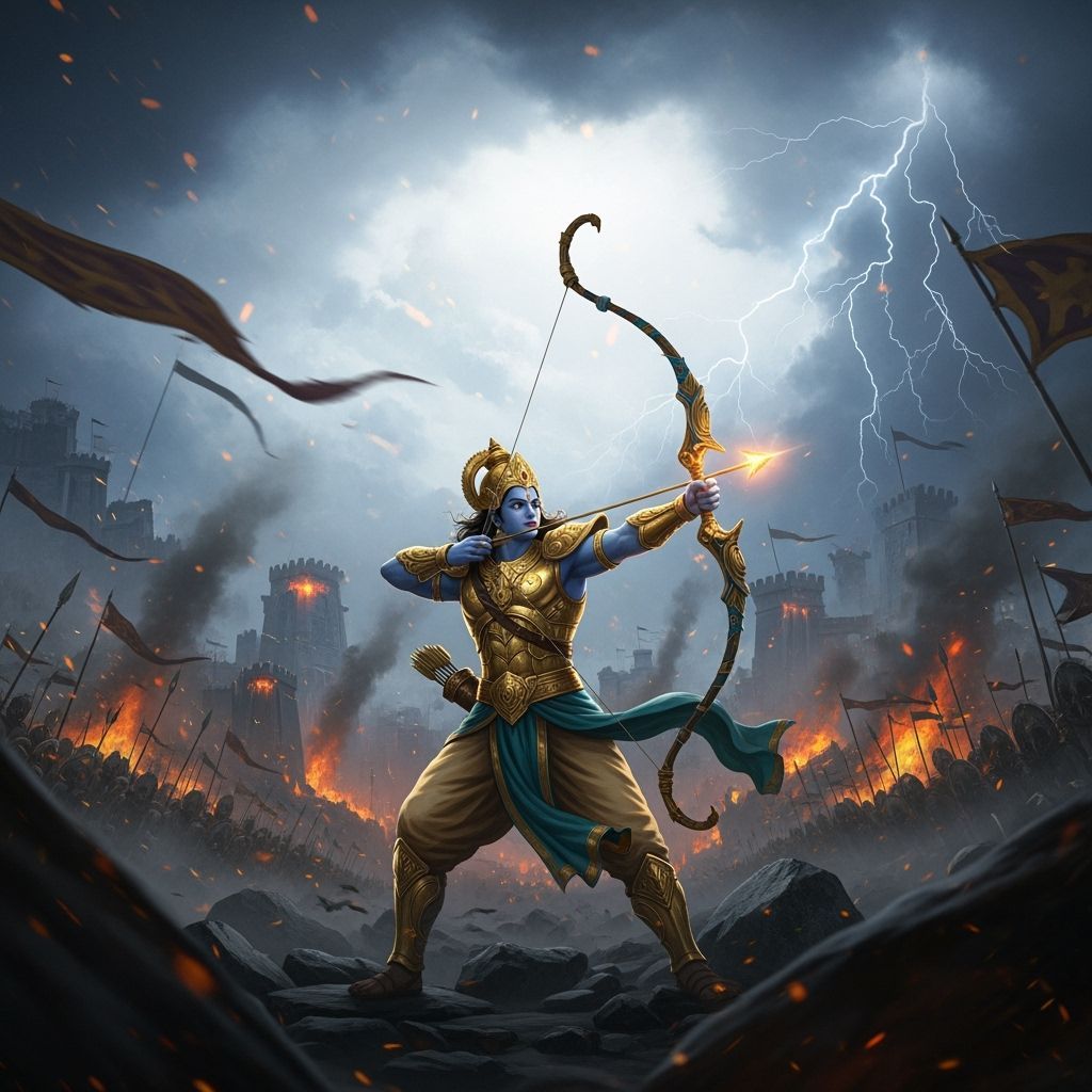 Lord Rama Draws the Kodanda Bow: Epic Battlefield
