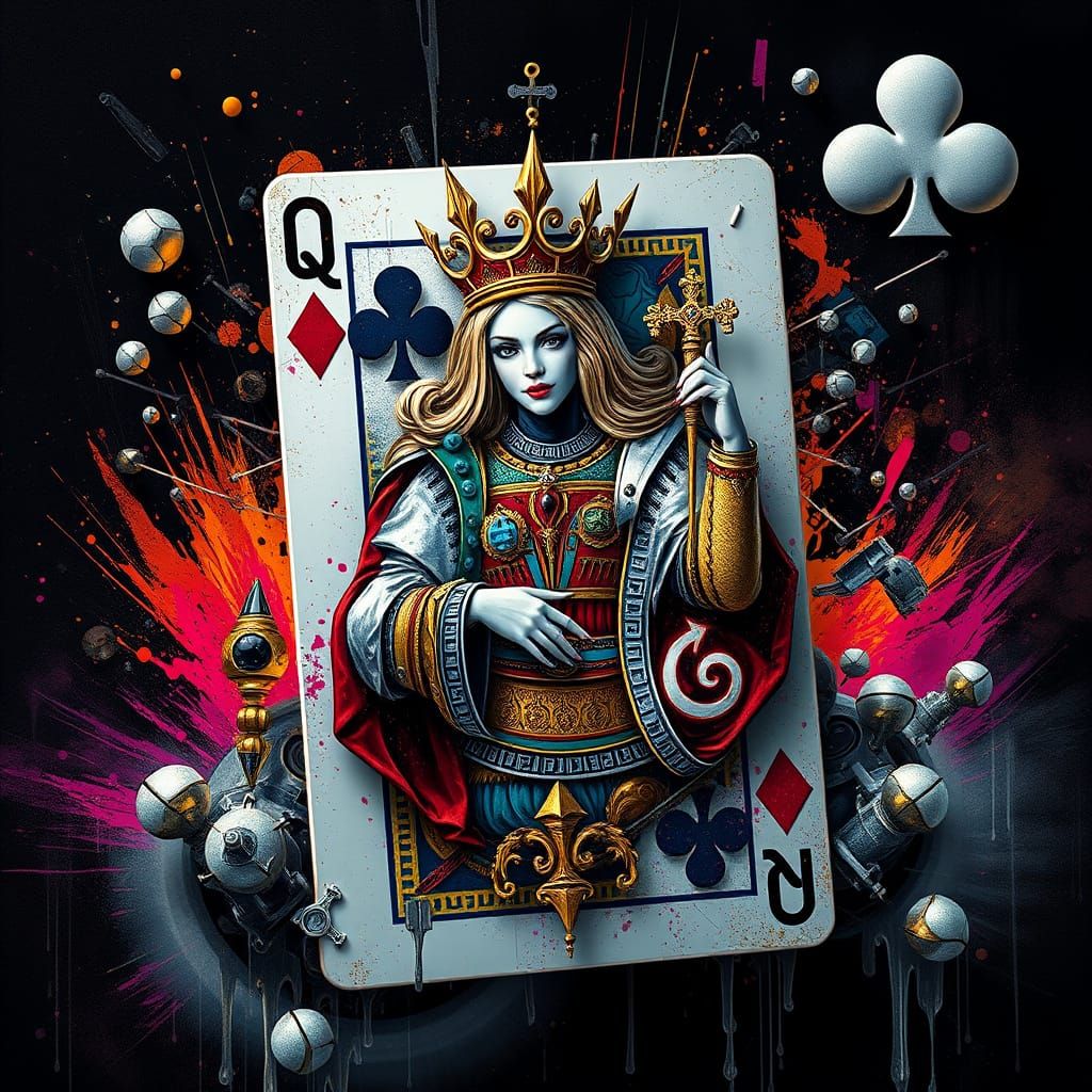 Queen of Clubs Card Comes Alive in Graffiti Art Style