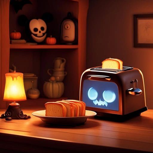 Mischievous Evil Toaster in Pixar Halloween Scene