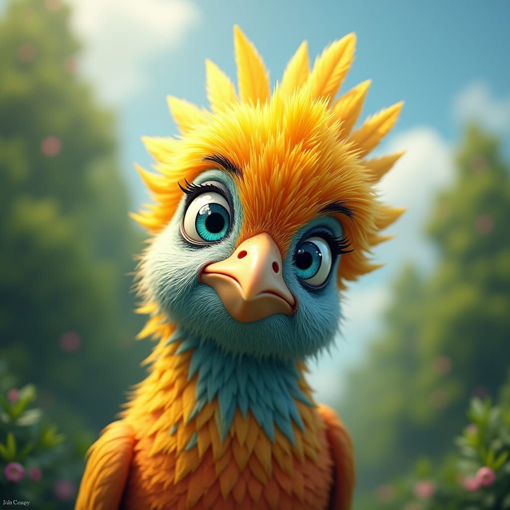 Humorous Bird Portrait with Golden Crown