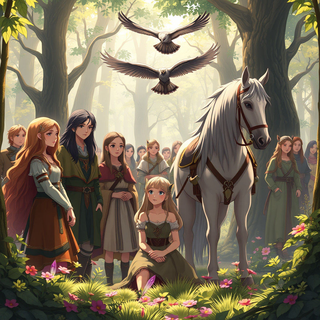 Mystical Forest Gathering in Digital Art Style