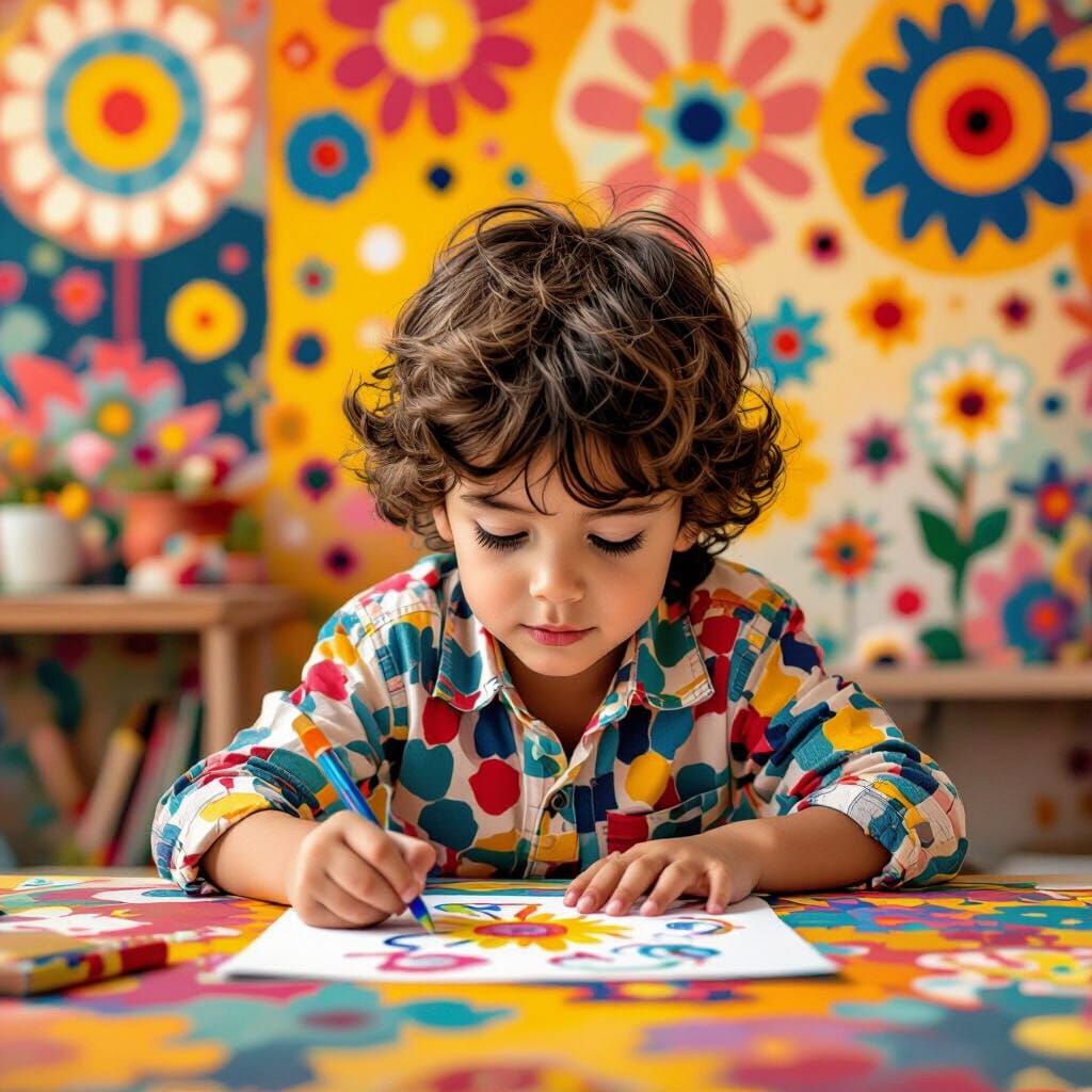 Child Drawing with Vibrant, Expressive Colors