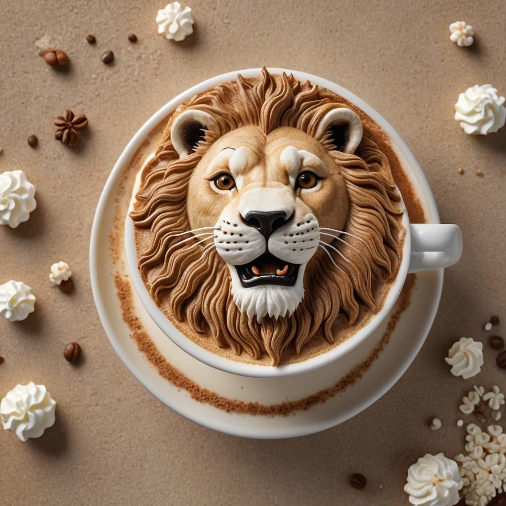 Cappuccino with Milk Foam Lion: Detailed Matte Painting