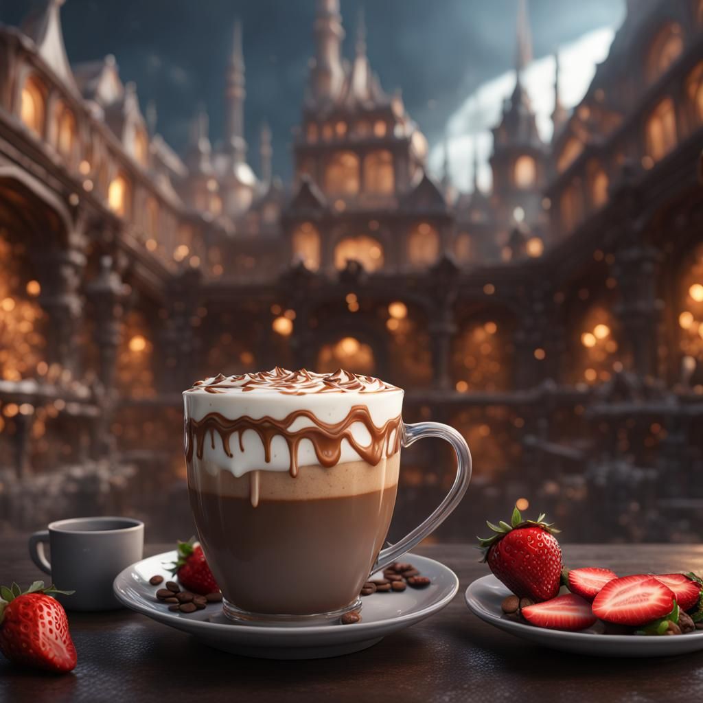 Coffee Mocha with Strawberry and Caramel: Fantasy Art