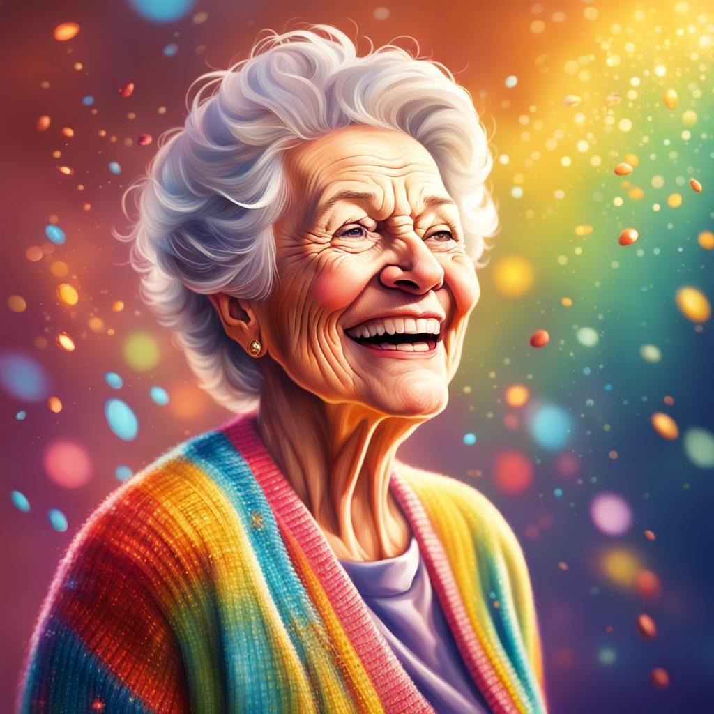 Happy Elderly Woman Portrait in Hyperrealistic Style