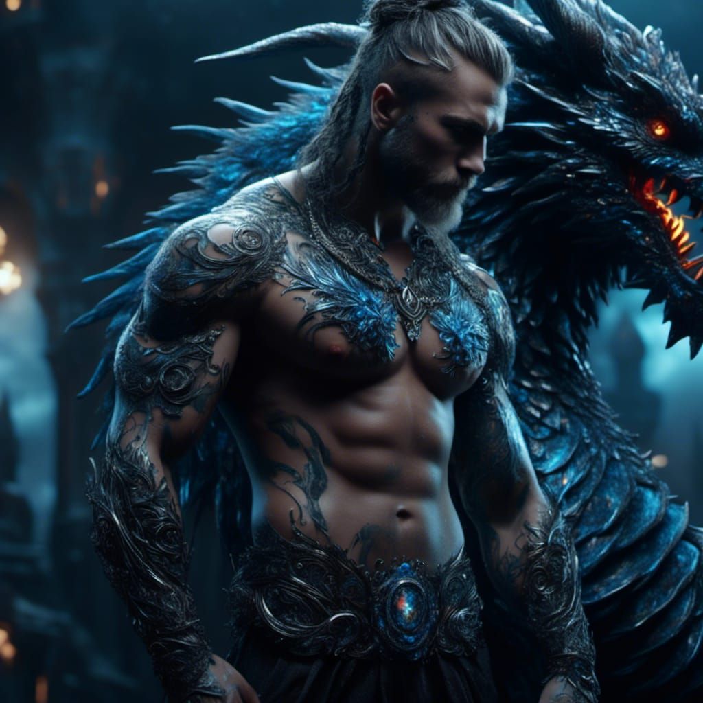 Dominant Viking with Dragon in Digital Matte Painting
