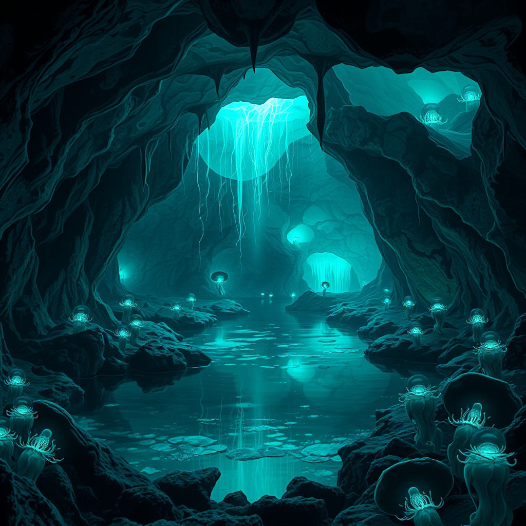 Bioluminescent Cave: Fantasy Landscape in 8K