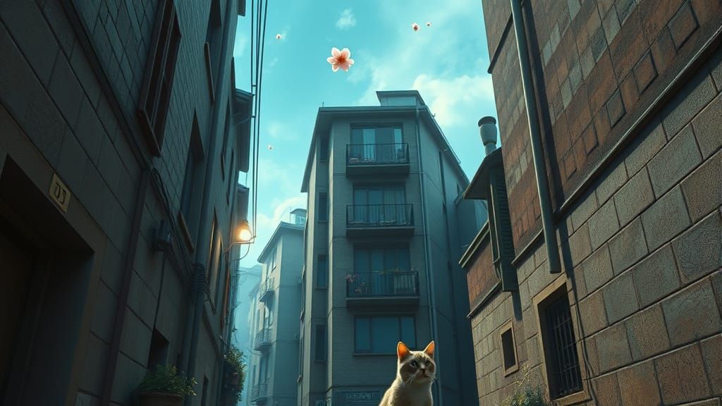 A Lone Cat Finds a Rare Skyfall in a Mysterious Alley