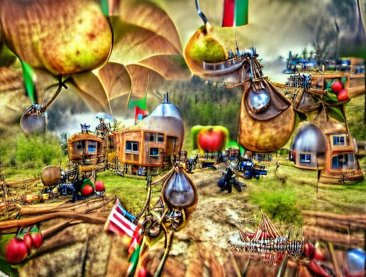 Steampunk Apple Core Village with Elves