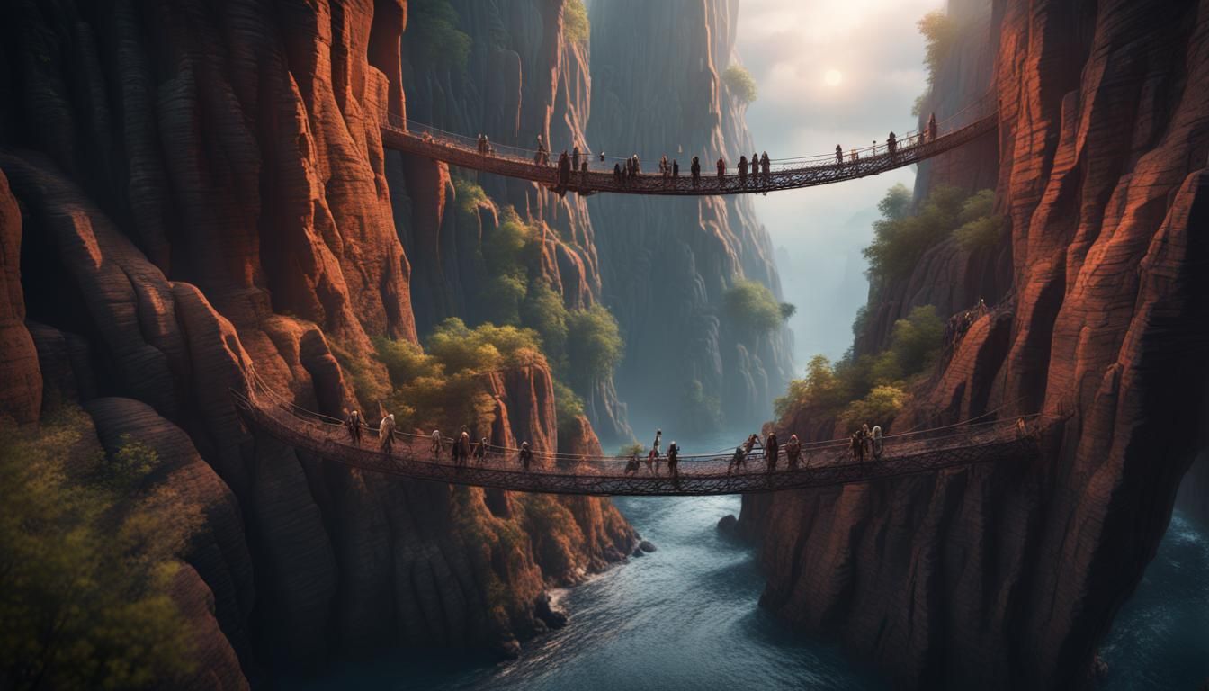 Rope Bridge Over Chasm: Fantasy Concept Art