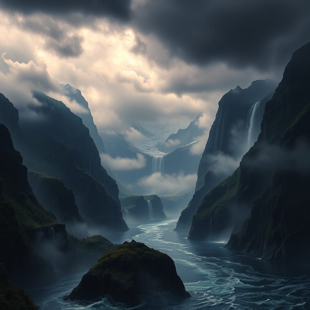 Stormy Fjord Landscape in Epic 3D Style