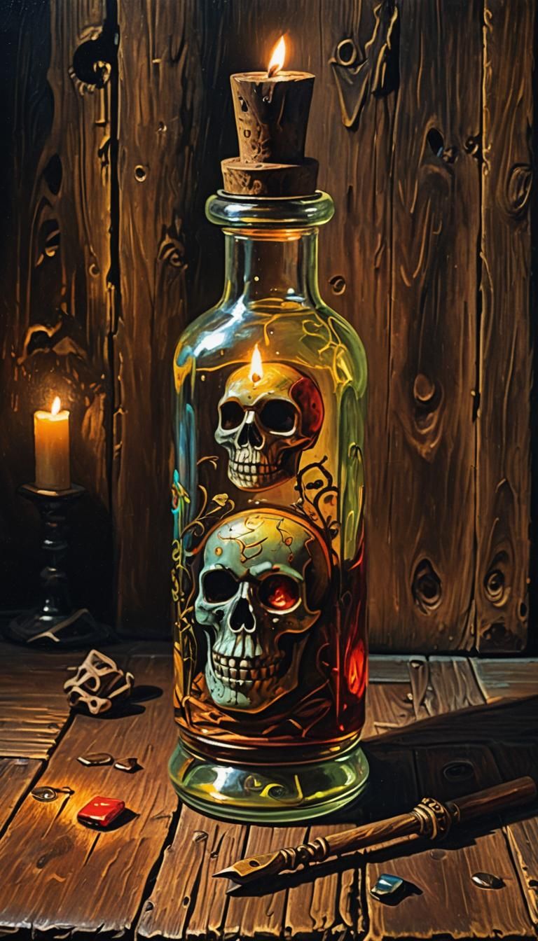 Mystical Oil Bottle in Voodoo Art Style