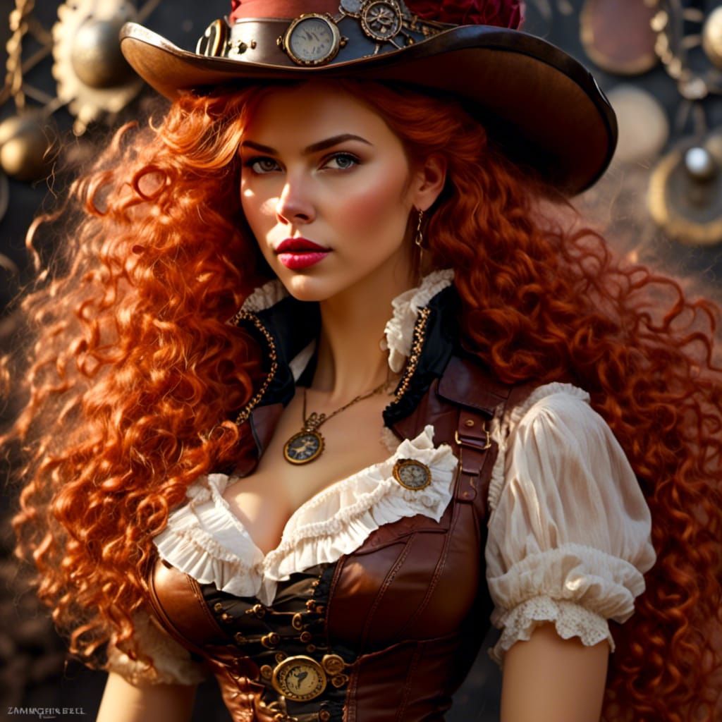 Steampunk Scarlett Johansson in Dark Impasto Style