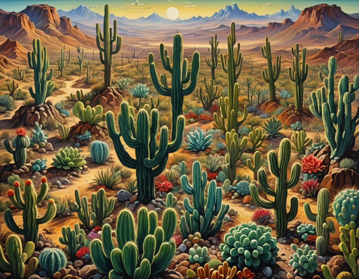 Surreal Mexican Landscape with Strange Cactus, Salvador Dali...