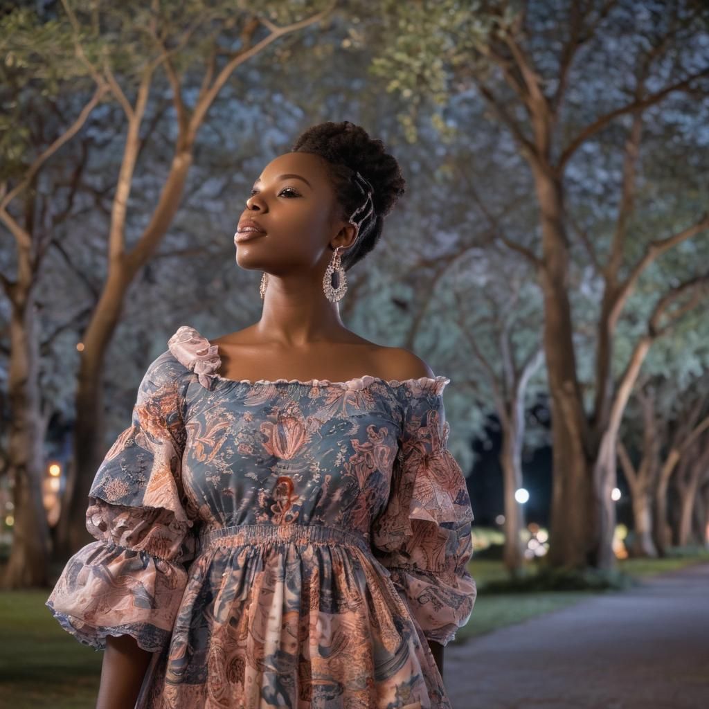 Elegant African Woman Dressed in Toile Textile at Night in C...