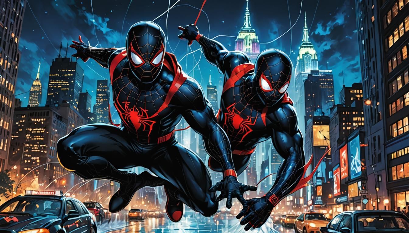 Miles Morales Swings Through New York, Comic Book Art