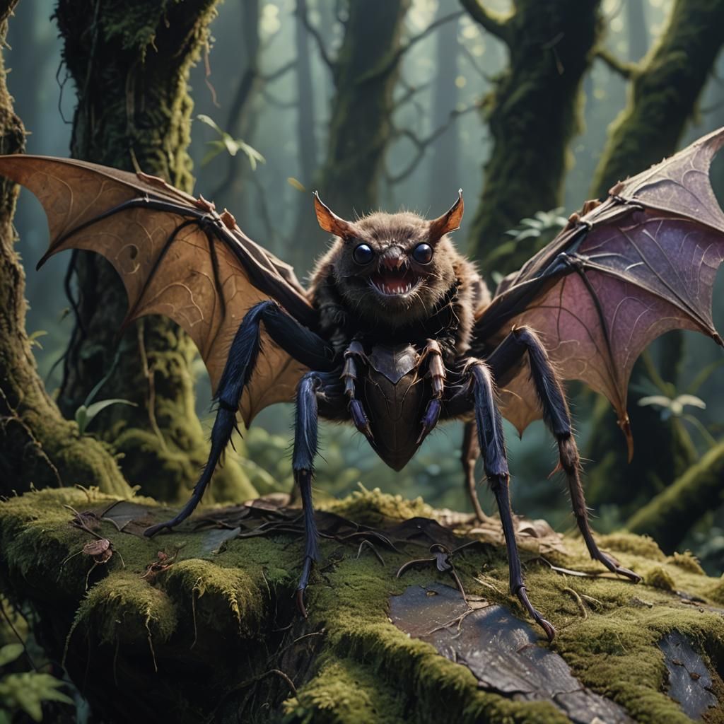 Spider Bat Portrait in Mystical Forest