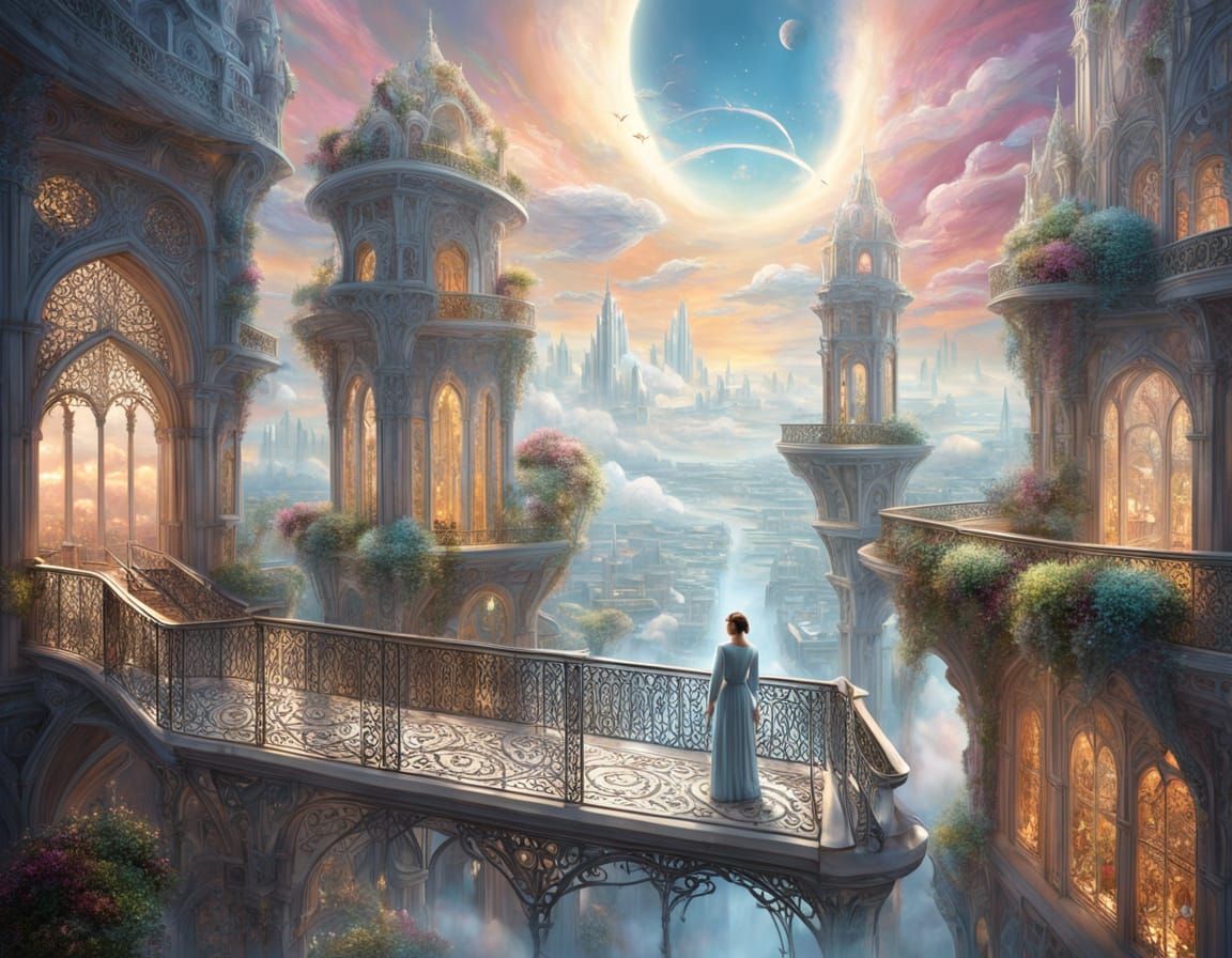 Surreal Utopian City Rises Amidst Clouds