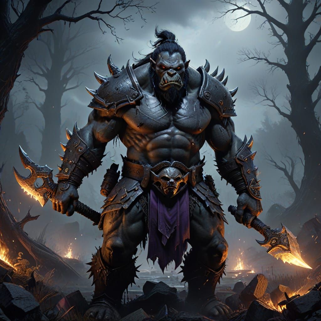 Giant Orc in Dark, Gritty Fantasy Landscape