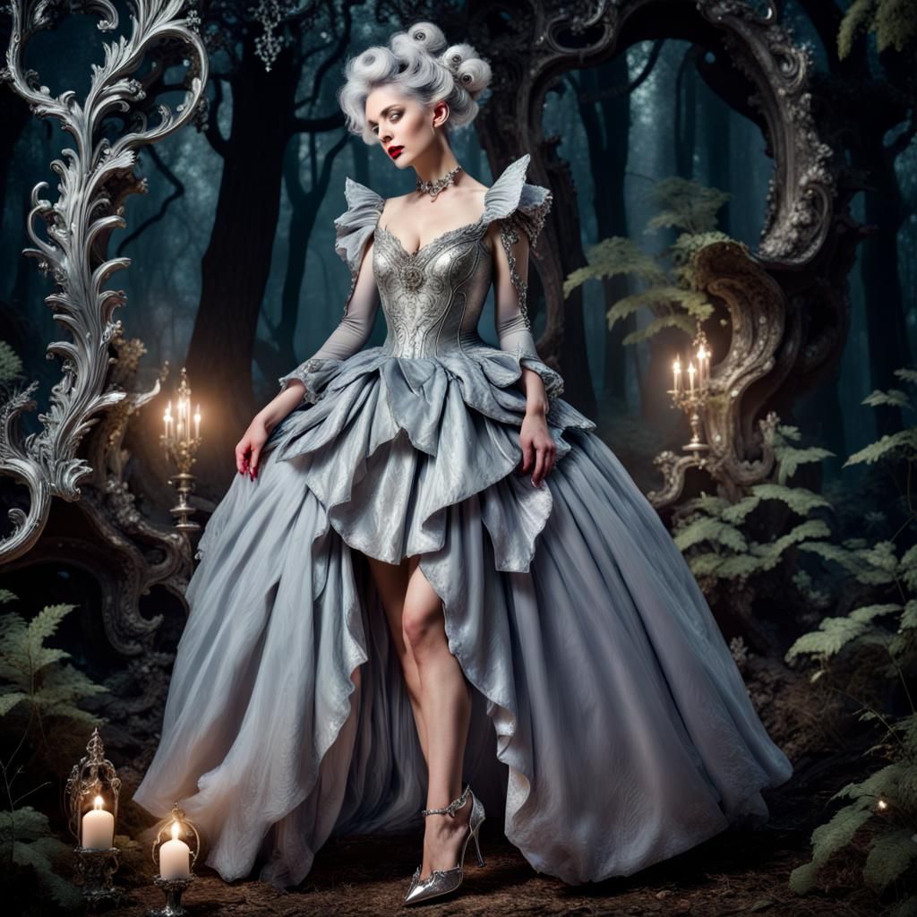 Elven Woman in Silver Rococo Dress