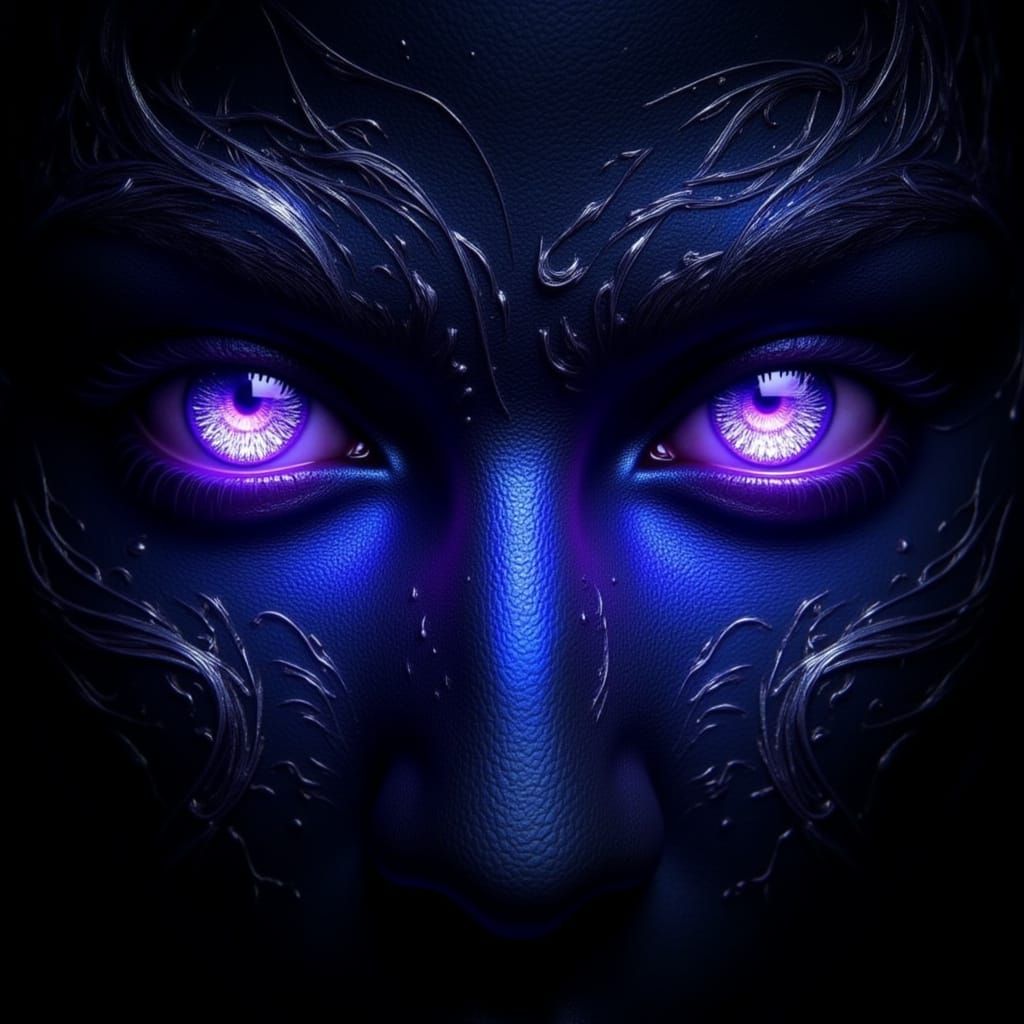Dreamy Eyes in Blue and Purple with Swirling Gold Patterns