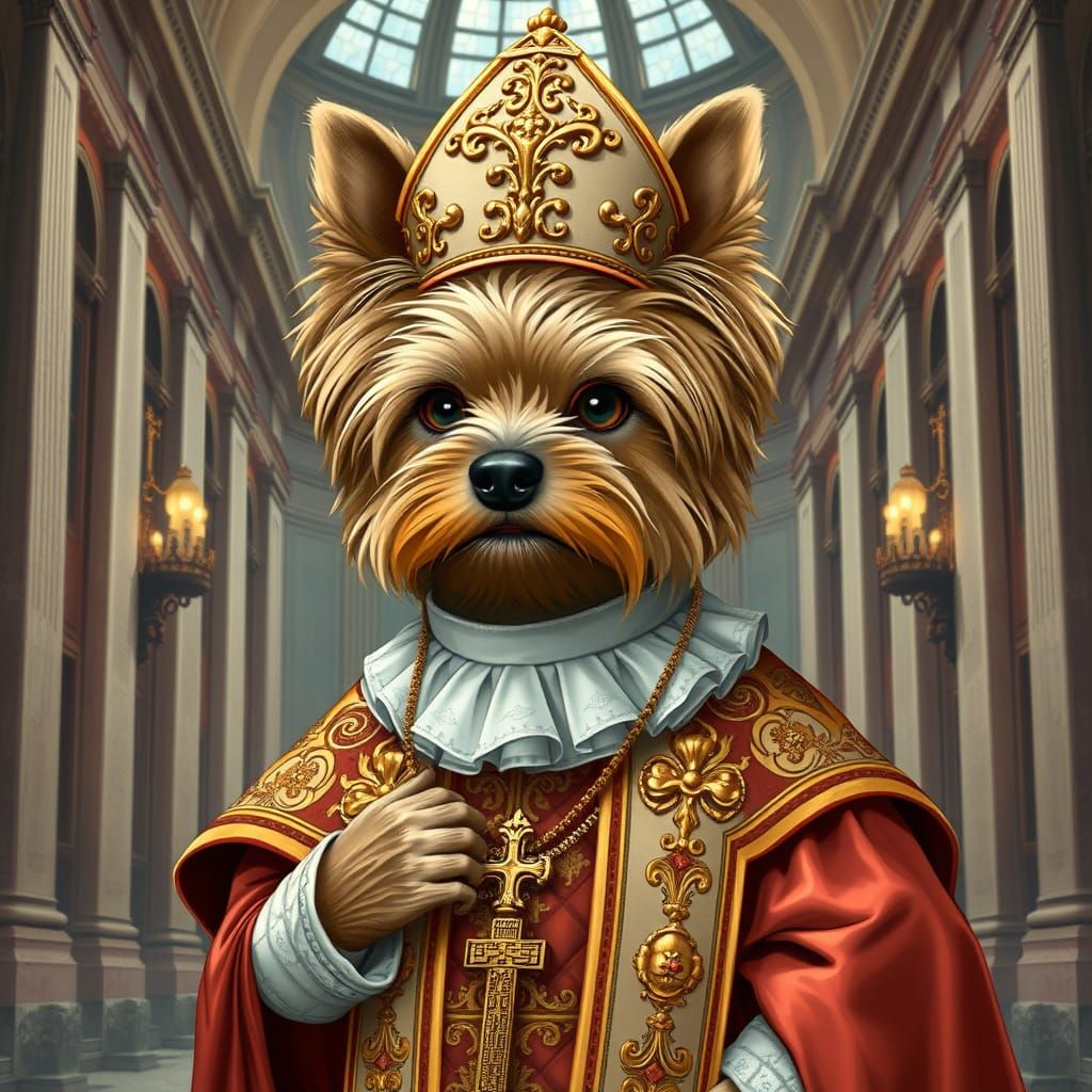 Regal Yorkie Pope in Vaticano Grandeur