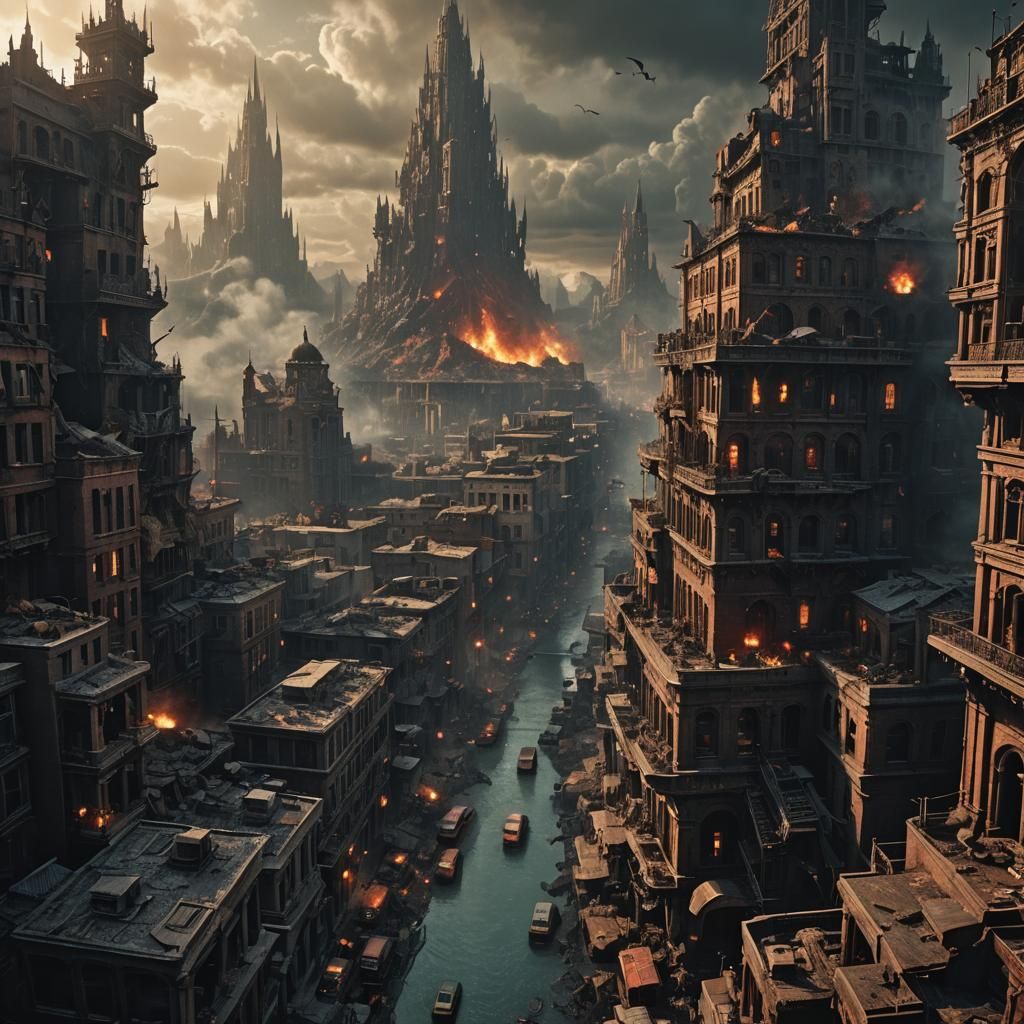 Infernal Cityscape: A Dramatic Digital Painting