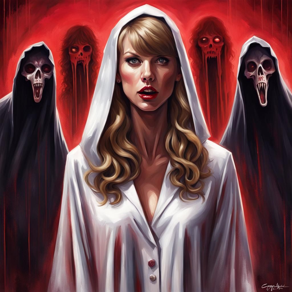 Sinister Taylor Swift Scream Queen in Dark Fantasy Style
