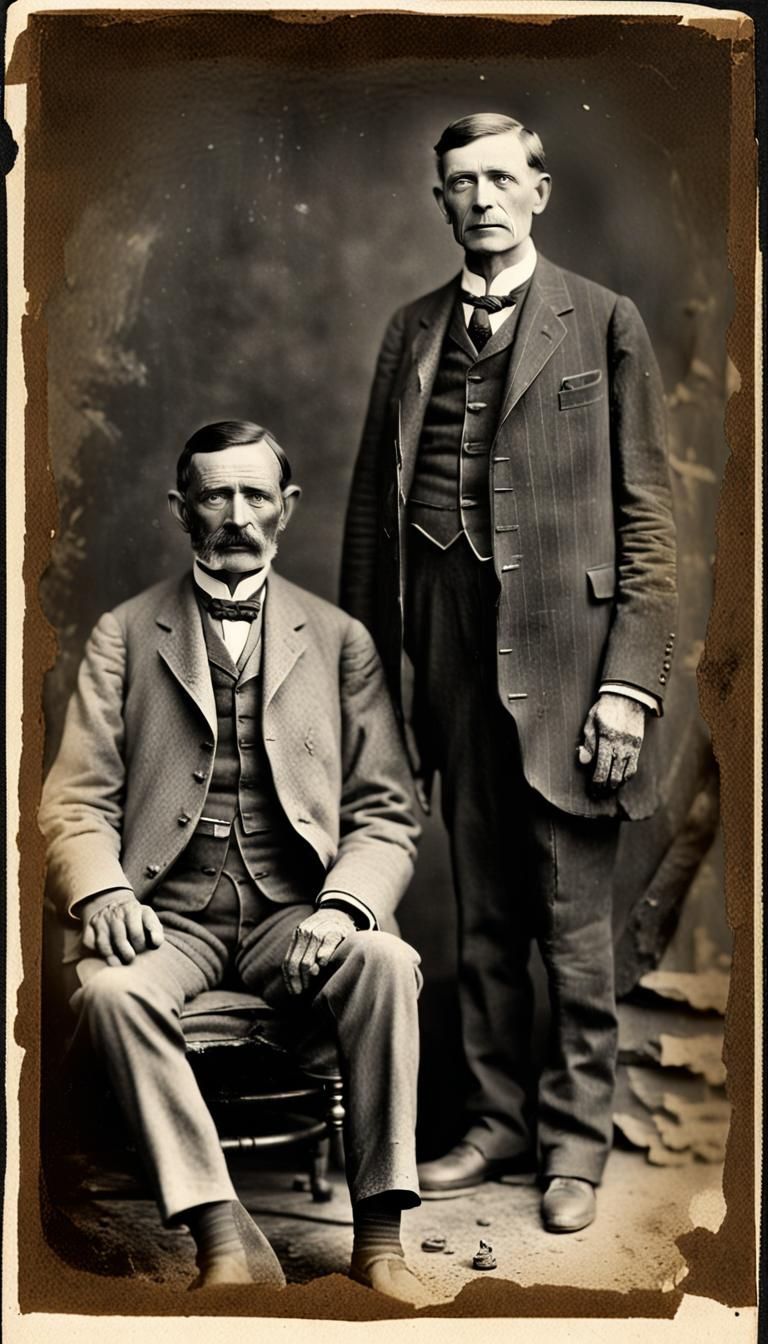 Dermot Cutler (seated) and Archibald Faber-Merrick, robot engineers, circa 1915