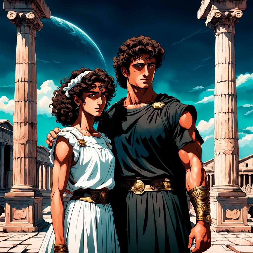 Roman Couple in Pompeii: Art Nouveau Style