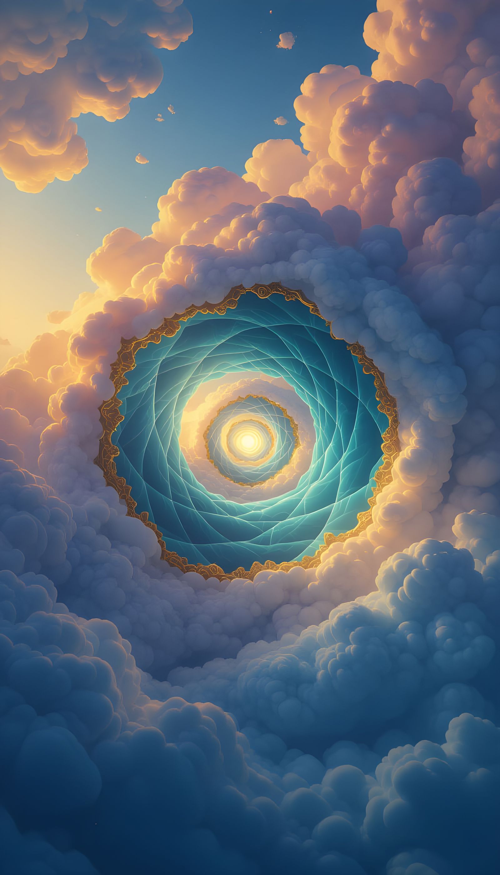 Dreamlike Sky Clouds Morphing Through Ocean Wormhole Portals