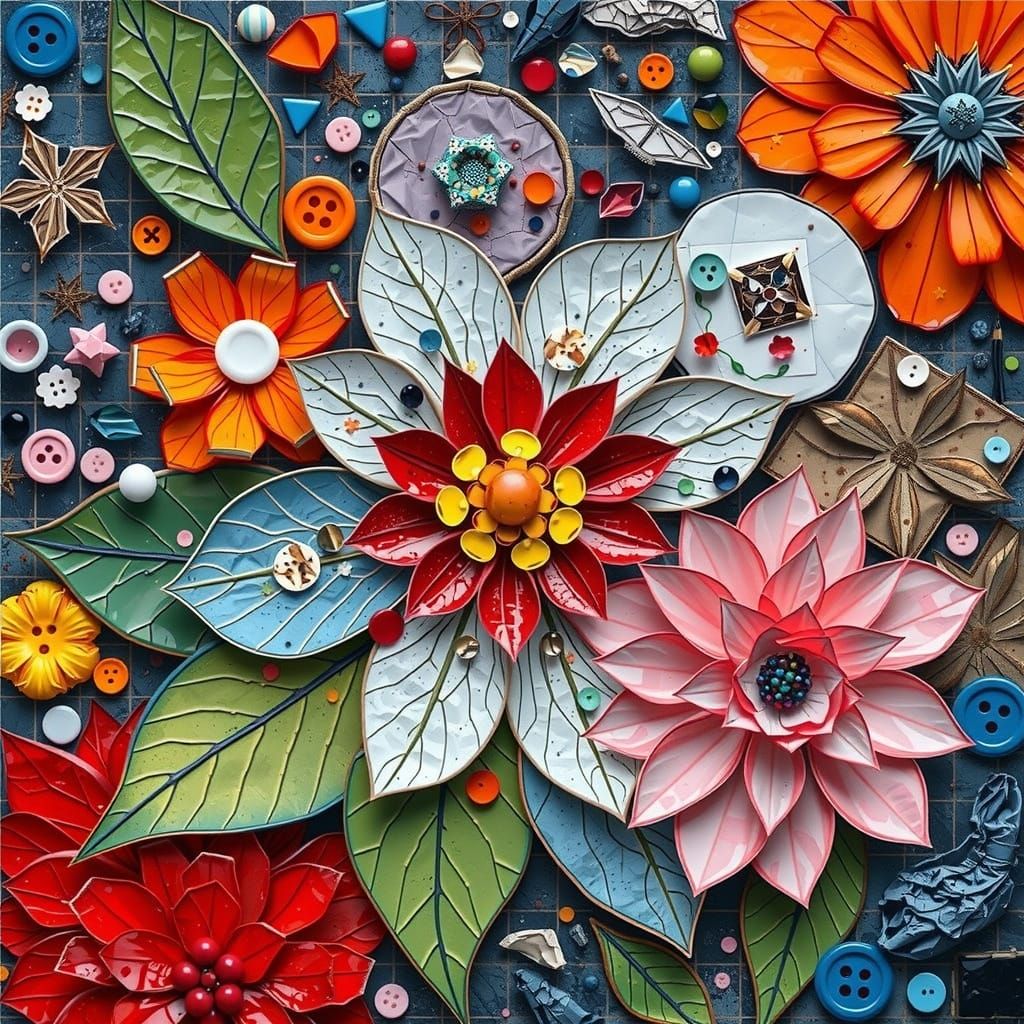 Cubist Flowers Made of Glass and Paper