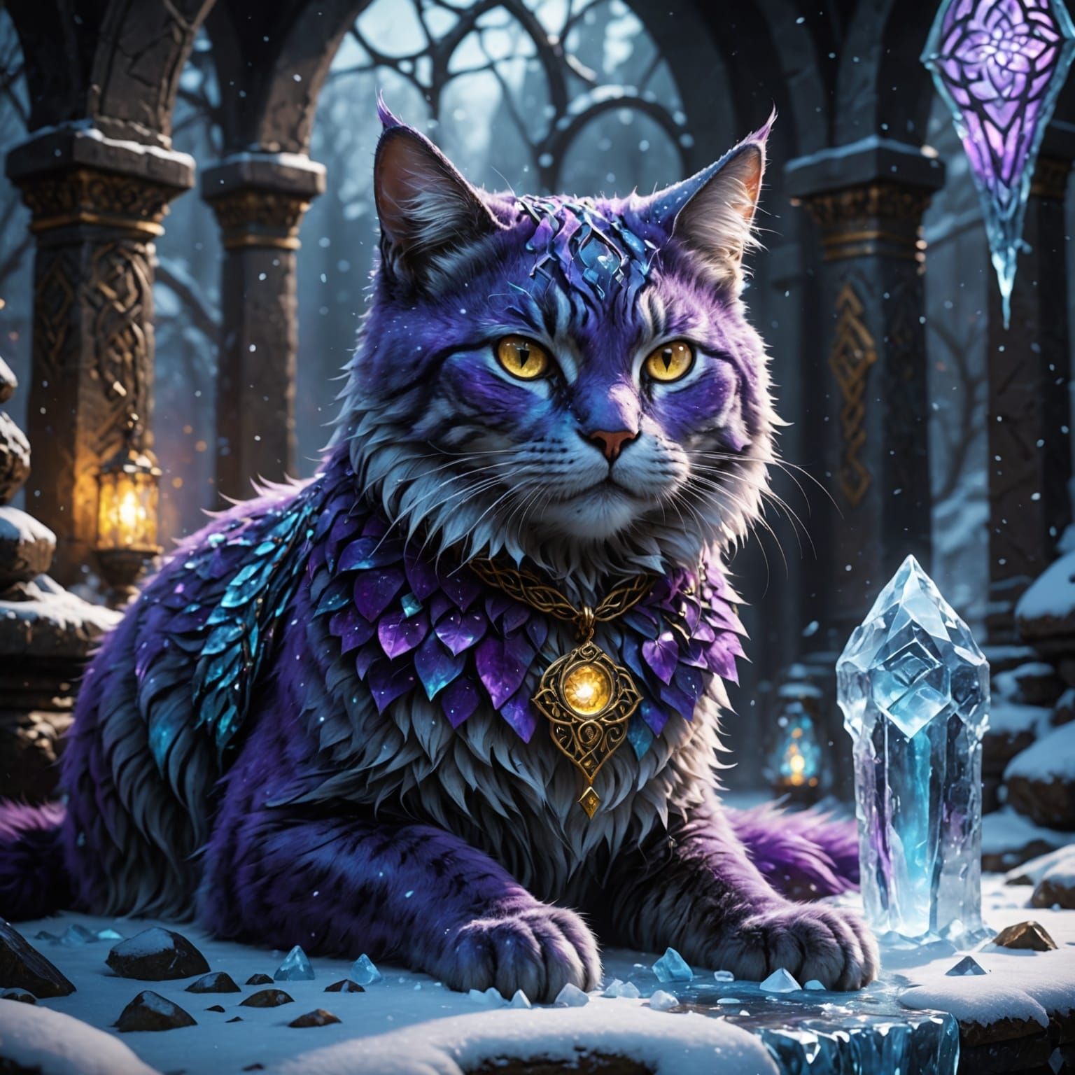 Dark Fantasy Ice Cat Celtic Masterpiece in 8K Resolution