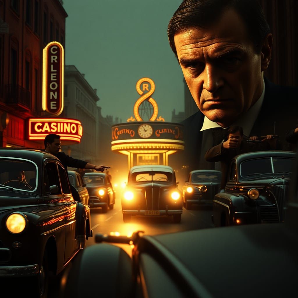 Dramatic Mafia Car Chase in 1970s Film Style