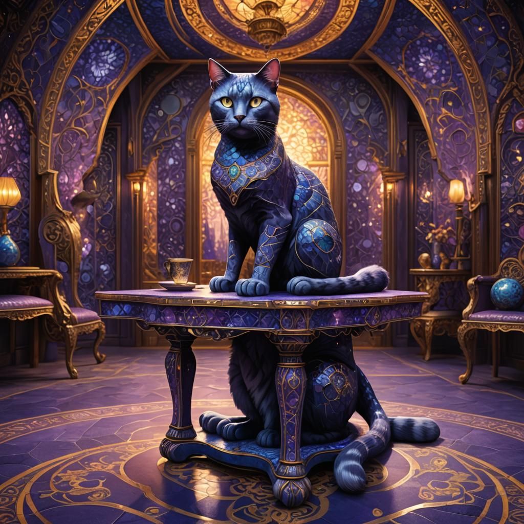 Cat Table with Mosaics in Fantasy Style