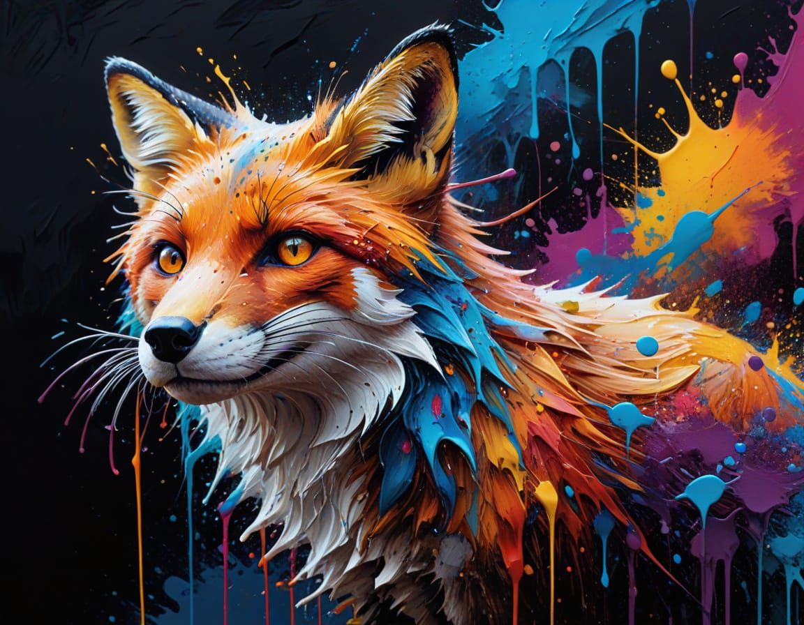 Expressive Impasto Fox Portrait in Vibrant Colors