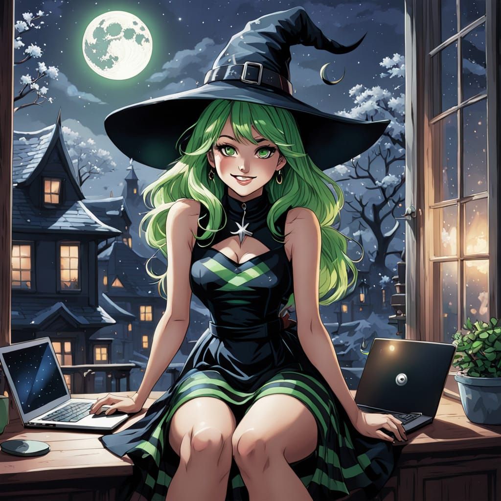 Enchanted Winter Witch in Anime Style