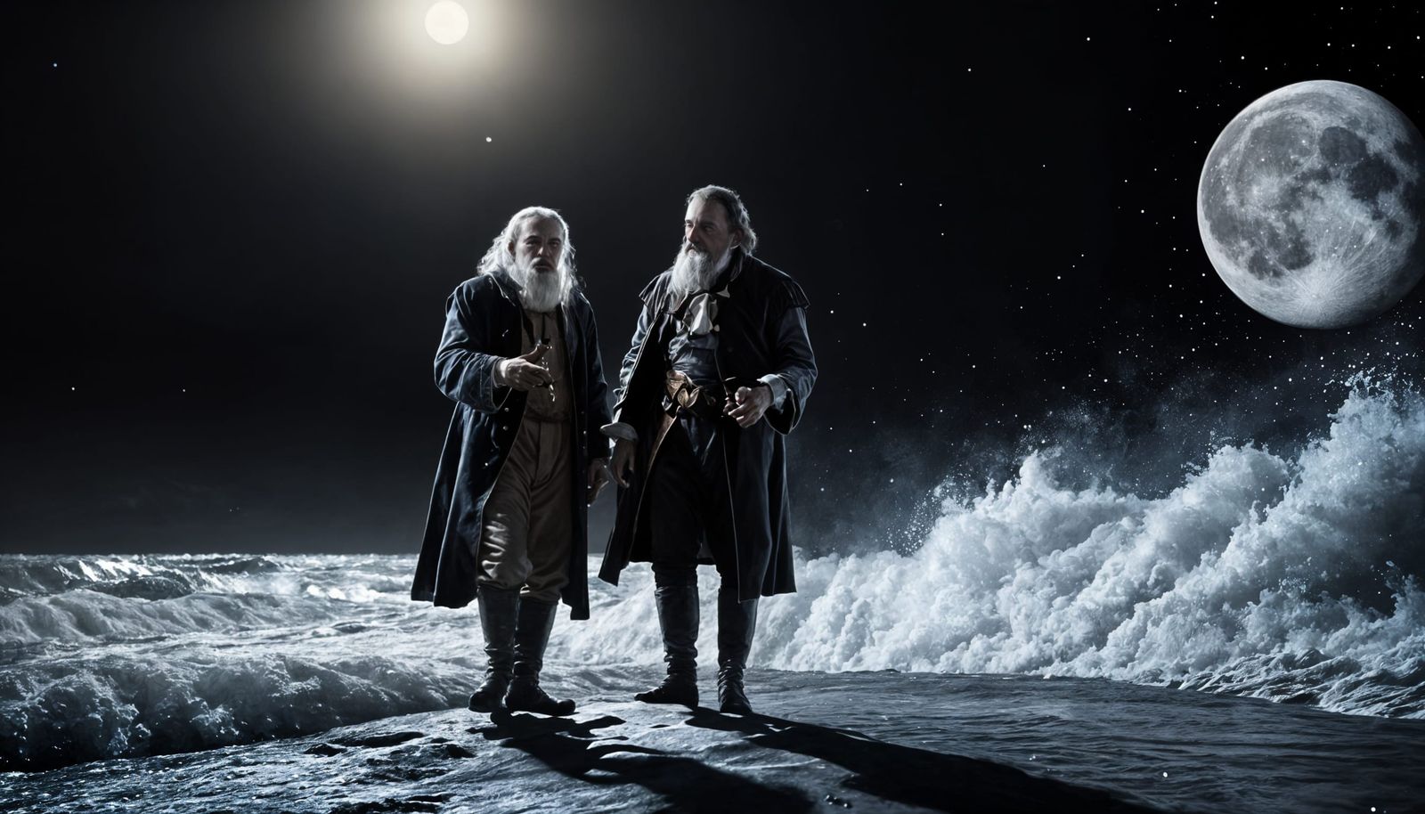 Kepler and Galilei Argue by the Moon in Rembrandt Lighting