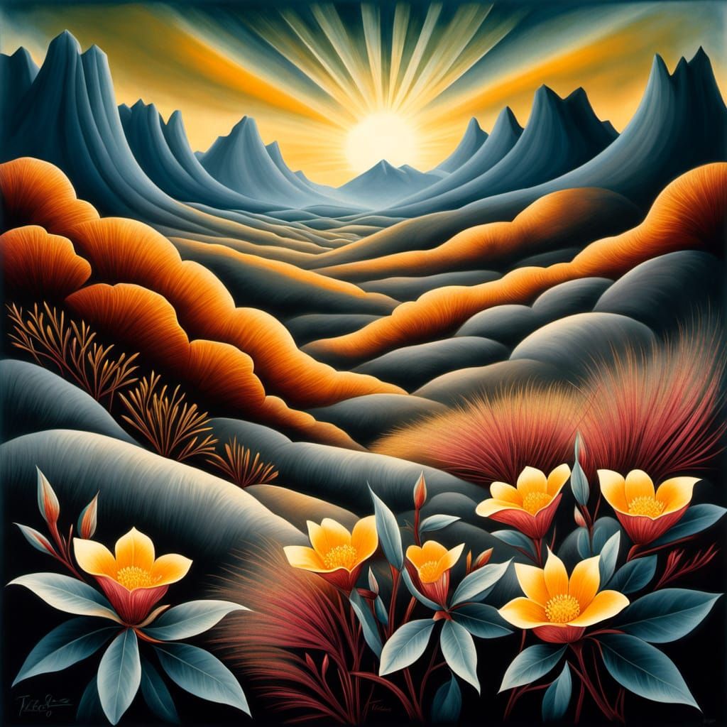 Copperplate Engraving of Grey-Leaved Cistus in Arid Landscap...