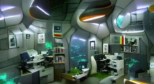 Futuristic Office Interior with Advanced Technology